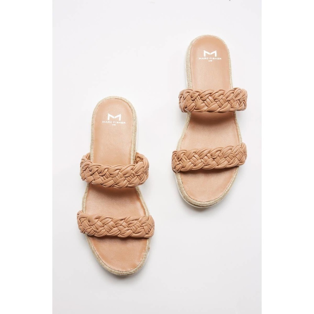Marc Fisher Jaimee Espadrille Slide Sandal In Macaroon Leather Size 5.5M NWOB